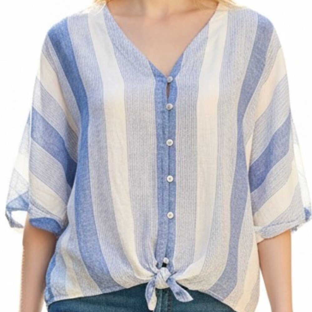 Rails Thea Blue and White Striped Tie Front Top Size Medium